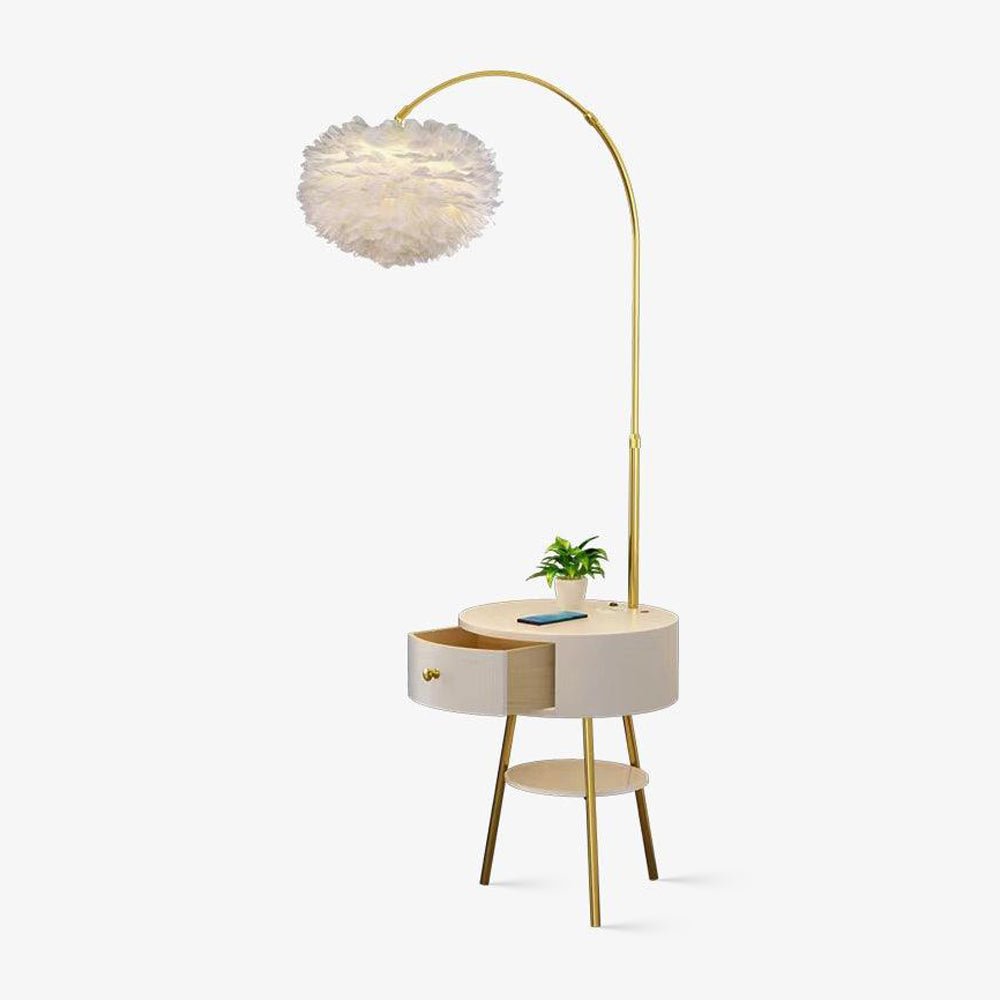 Lampadaire moderne Torbrand en Métal, Fer, Plume, M Blanc et doré