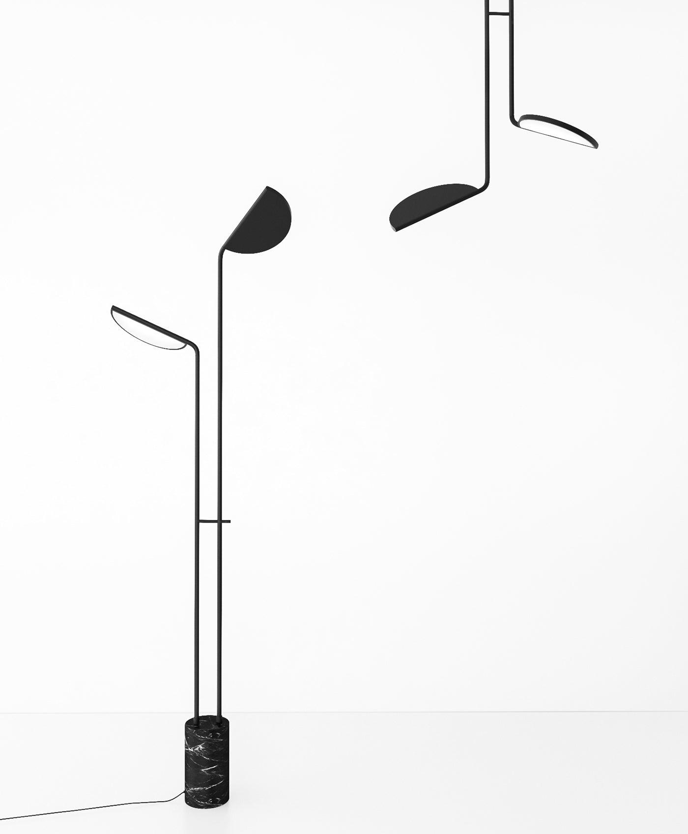 Lampadaire moderne Luca en Noir et noir marbre
