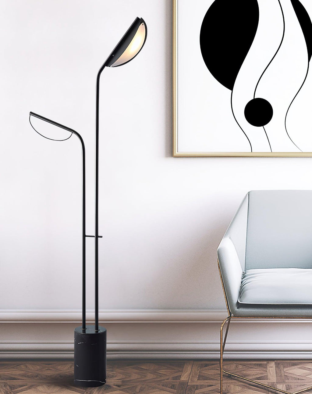 Lampadaire moderne Luca en Noir et noir marbre