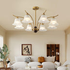 Lustre moderne Dame en Albâtre Laiton et dépoli blanc