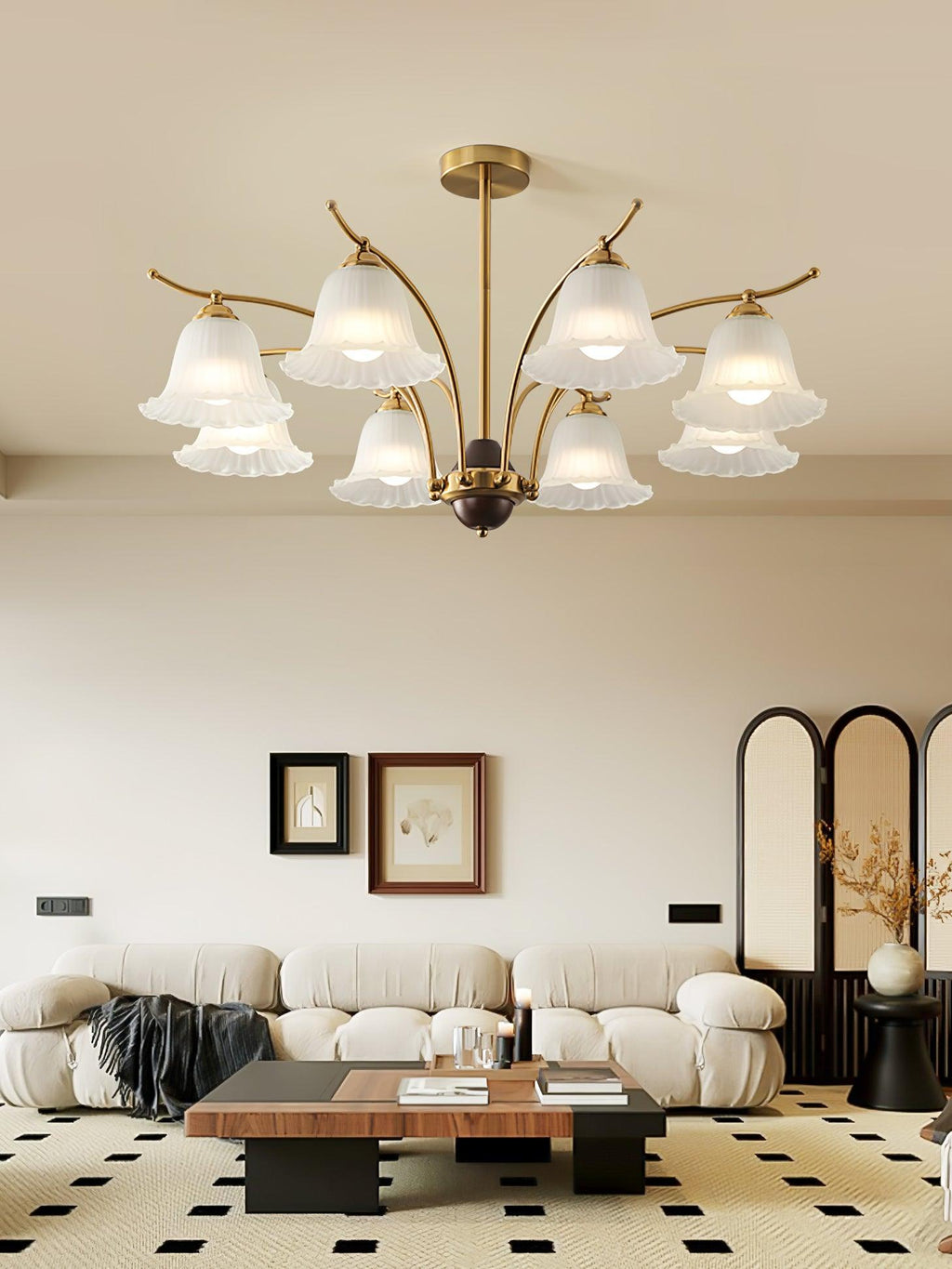 Lustre moderne Dame en Albâtre Laiton et dépoli blanc