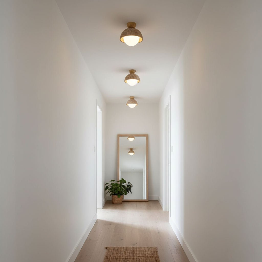 Plafonnier moderne Foxley en Bois et travertin jaune
