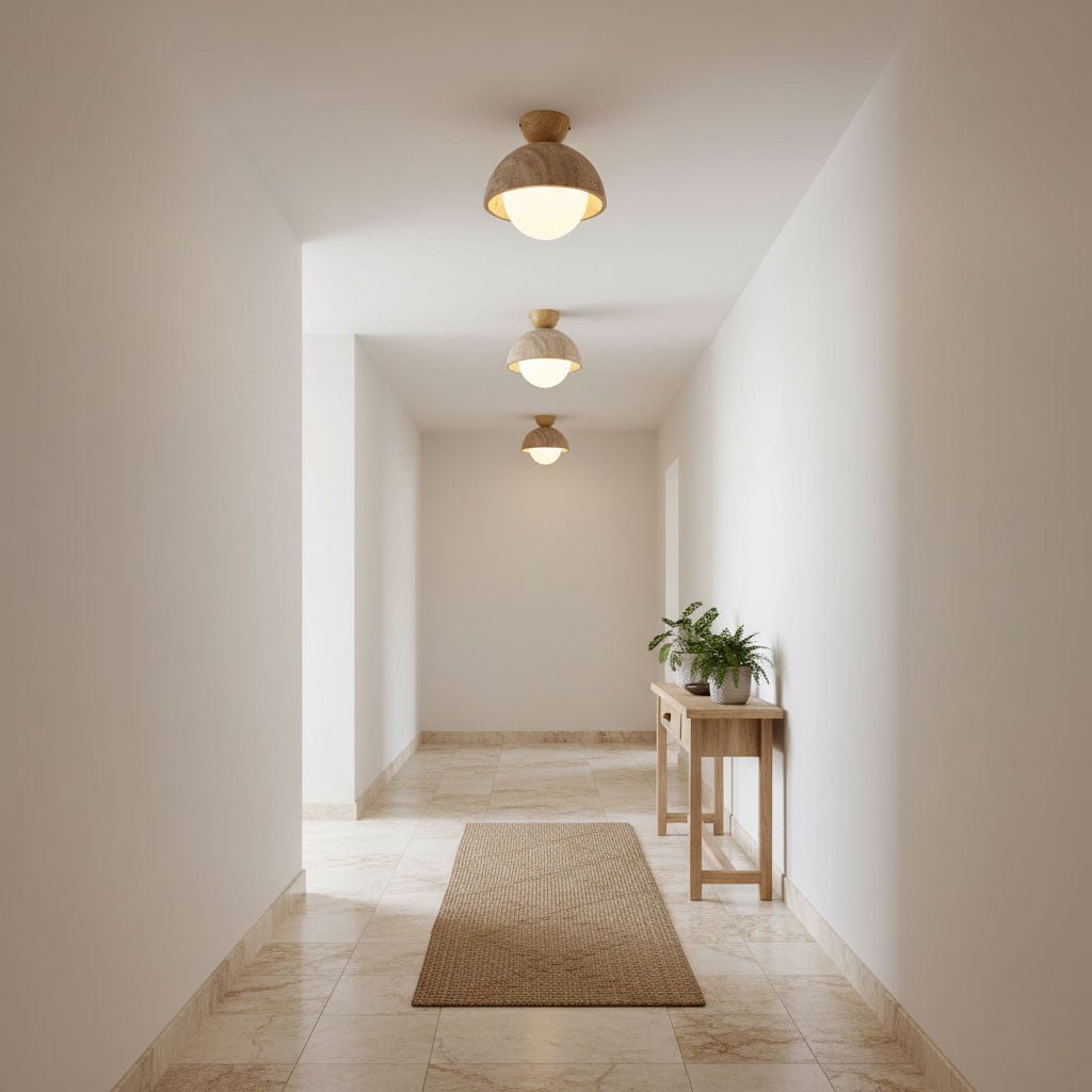 Plafonnier moderne Foxley en Bois et travertin jaune