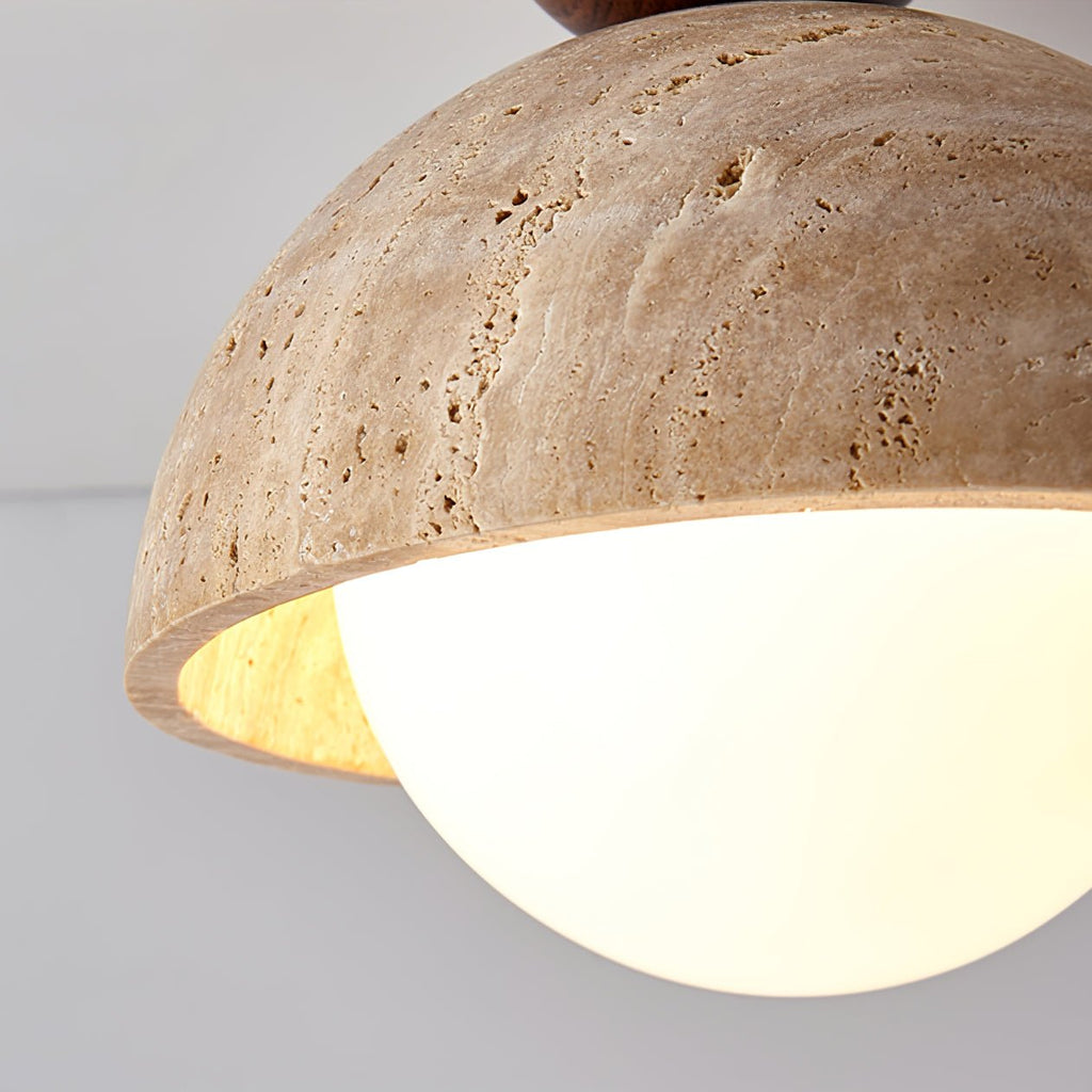 Plafonnier moderne Foxley en Noyer et travertin jaune