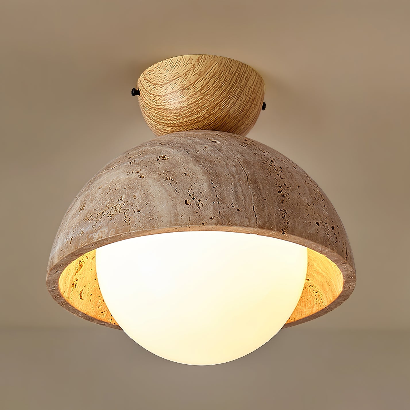 Plafonnier moderne Foxley en Noyer et travertin jaune