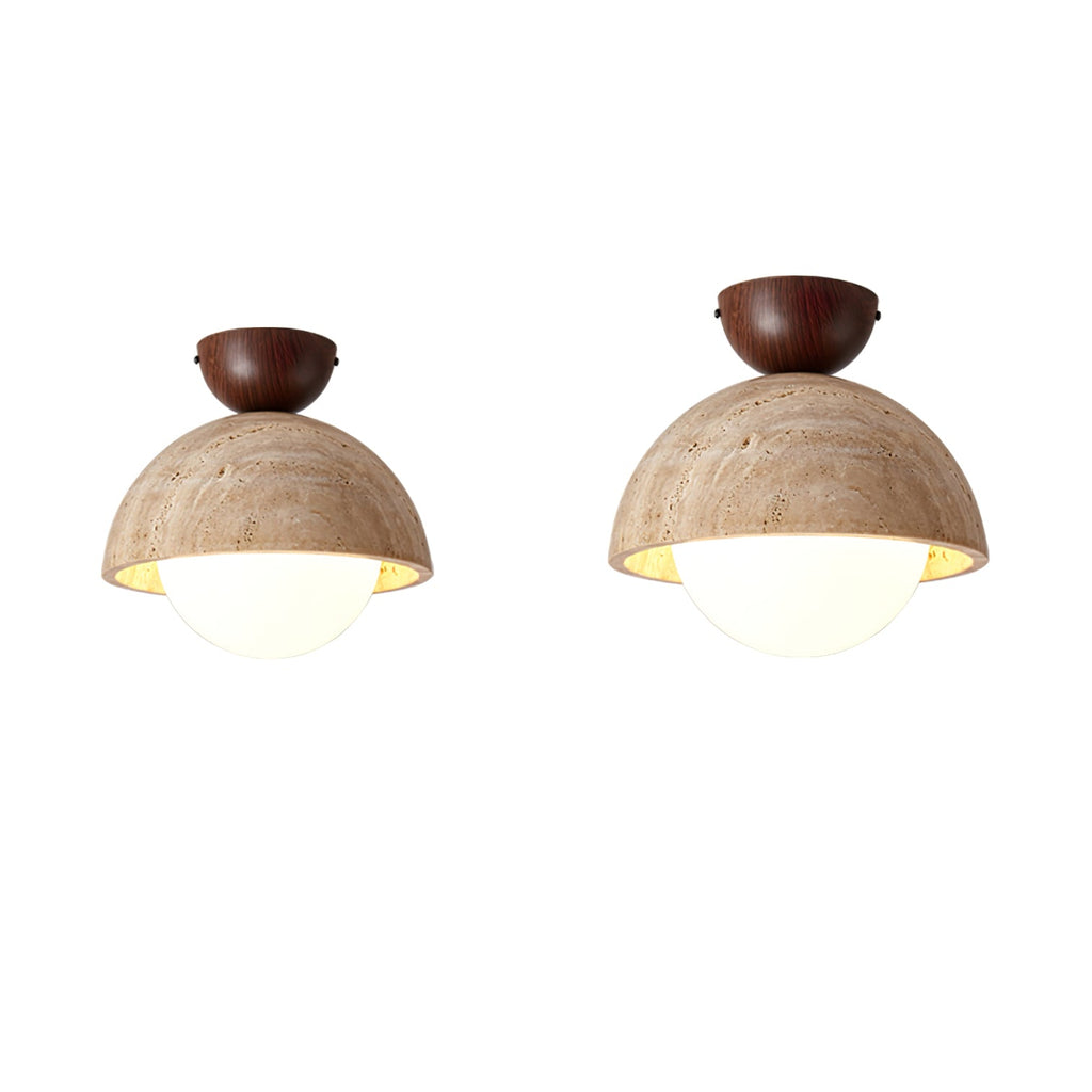 Plafonnier moderne Foxley en Noyer et travertin jaune