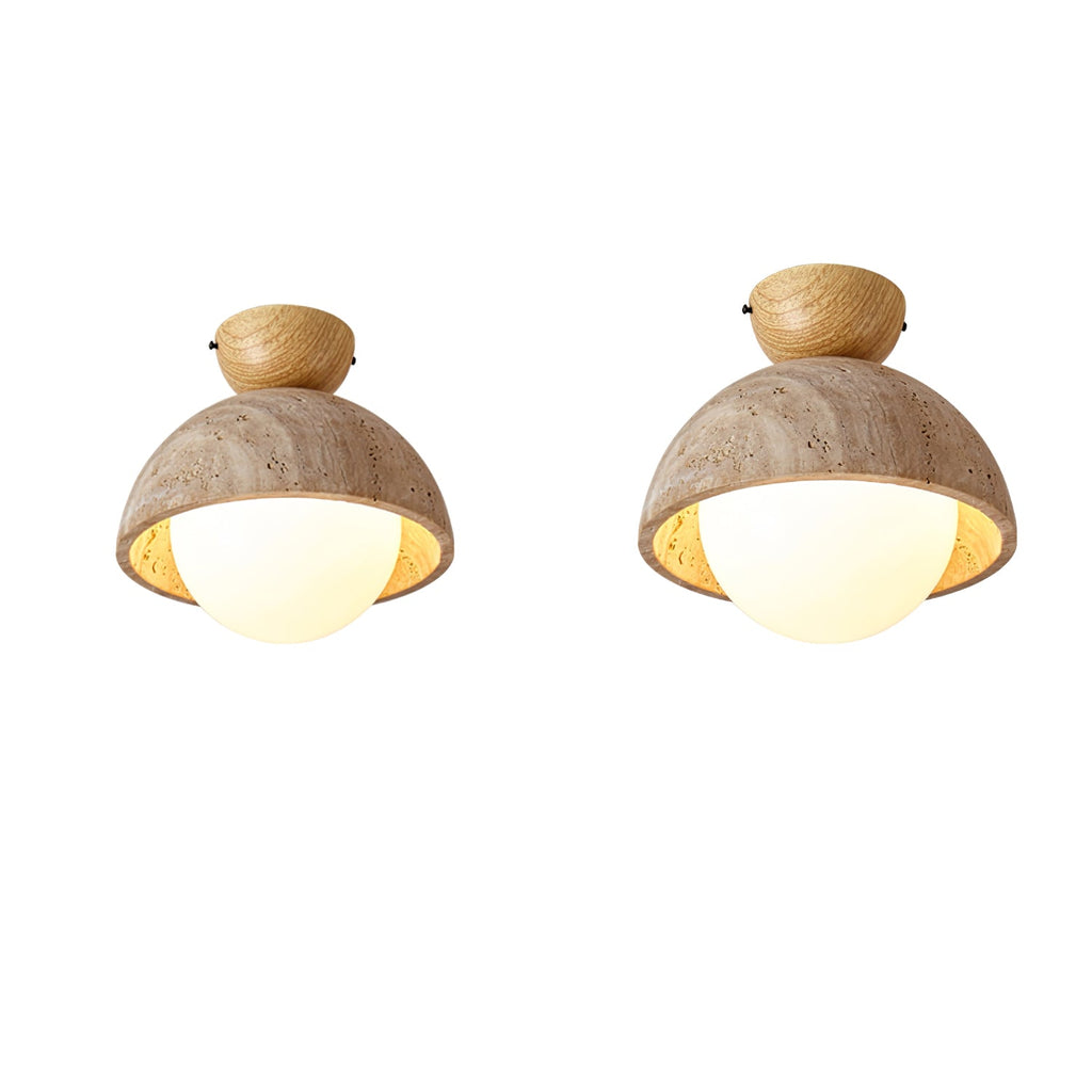 Plafonnier moderne Foxley en Noyer et travertin jaune