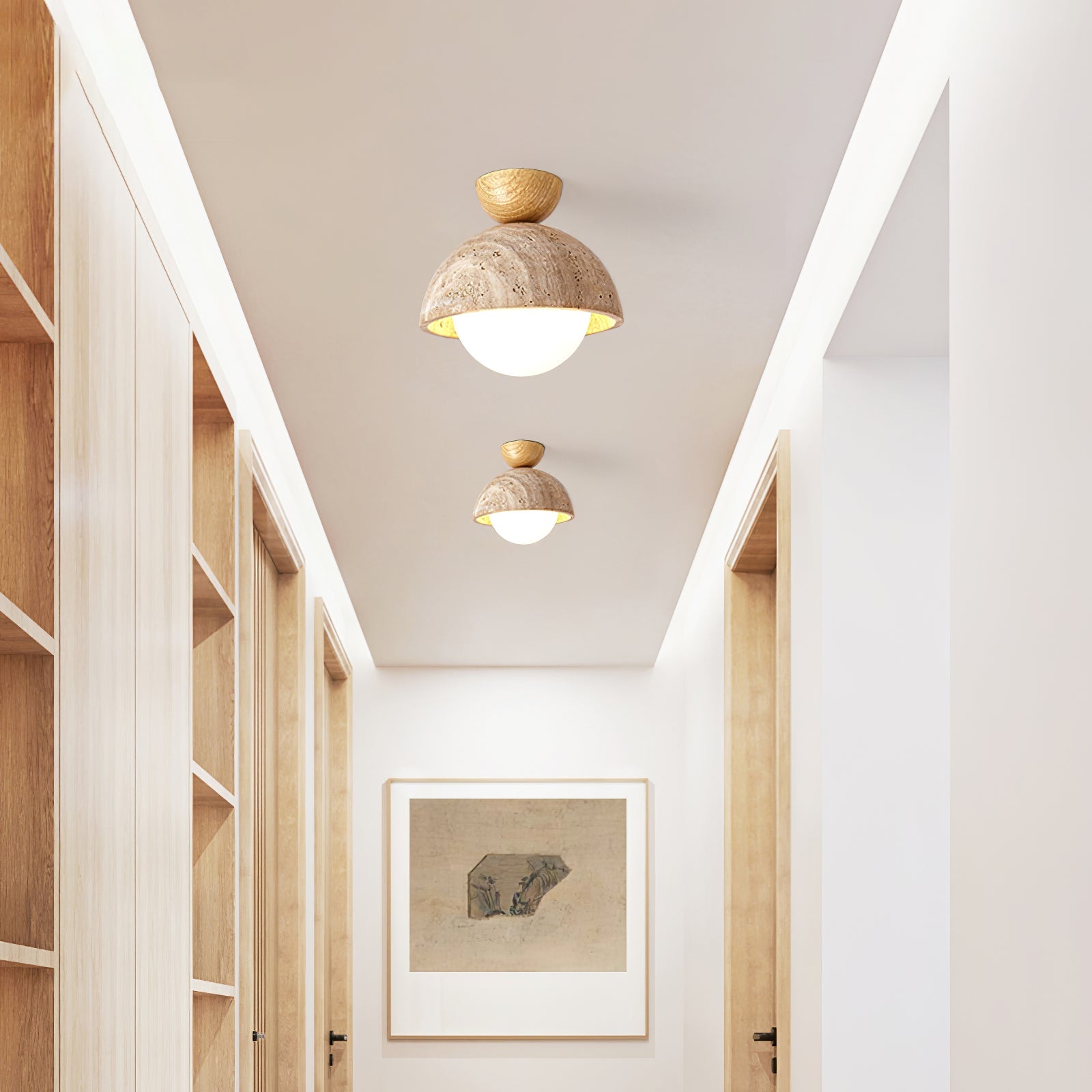 Plafonnier moderne Foxley en Noyer et travertin jaune