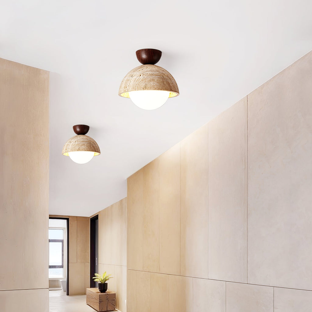 Plafonnier moderne Foxley en Noyer et travertin jaune