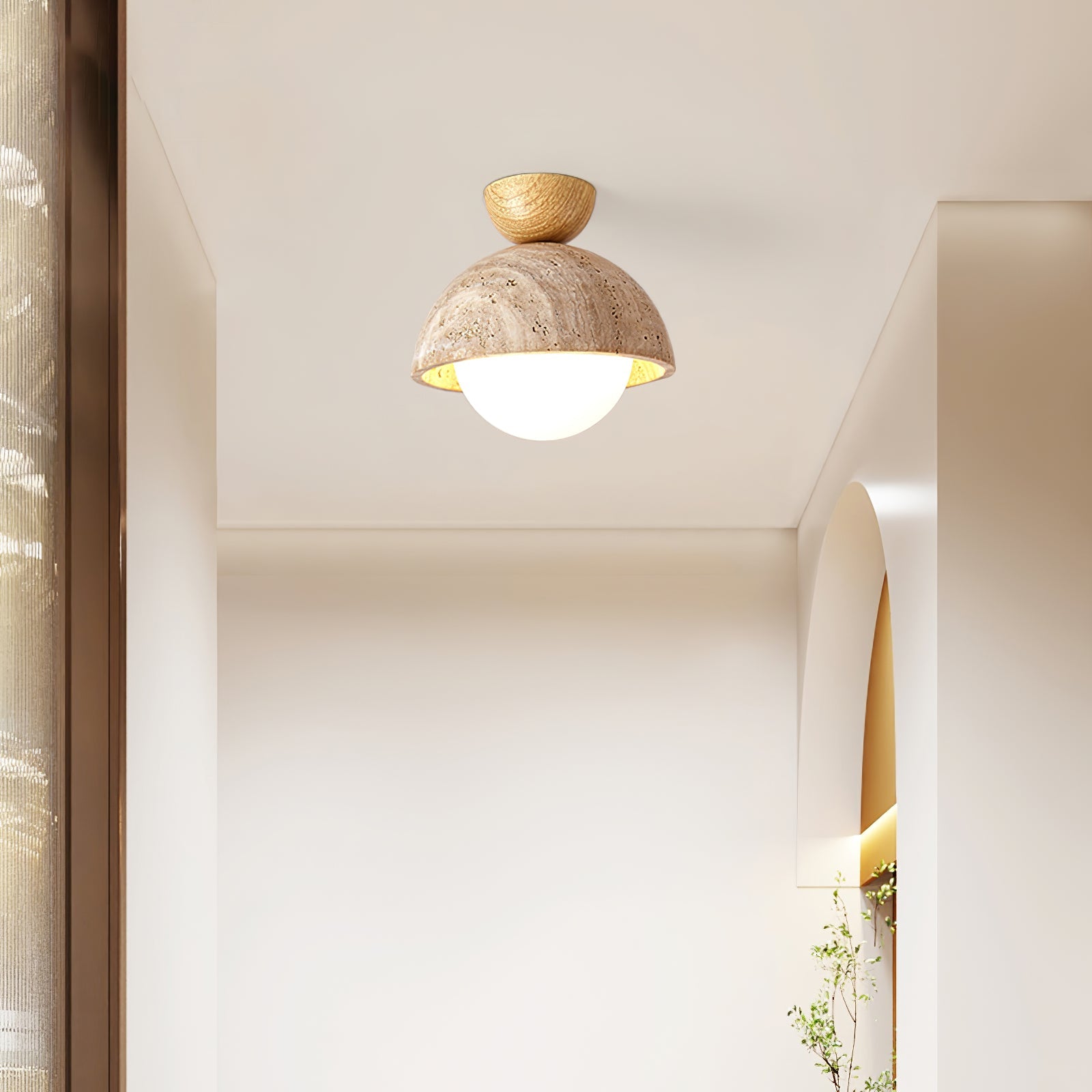 Plafonnier moderne Foxley en Bois et travertin jaune