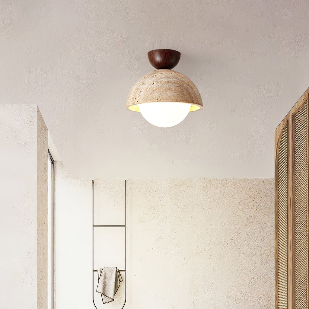 Plafonnier moderne Foxley en Bois et travertin jaune
