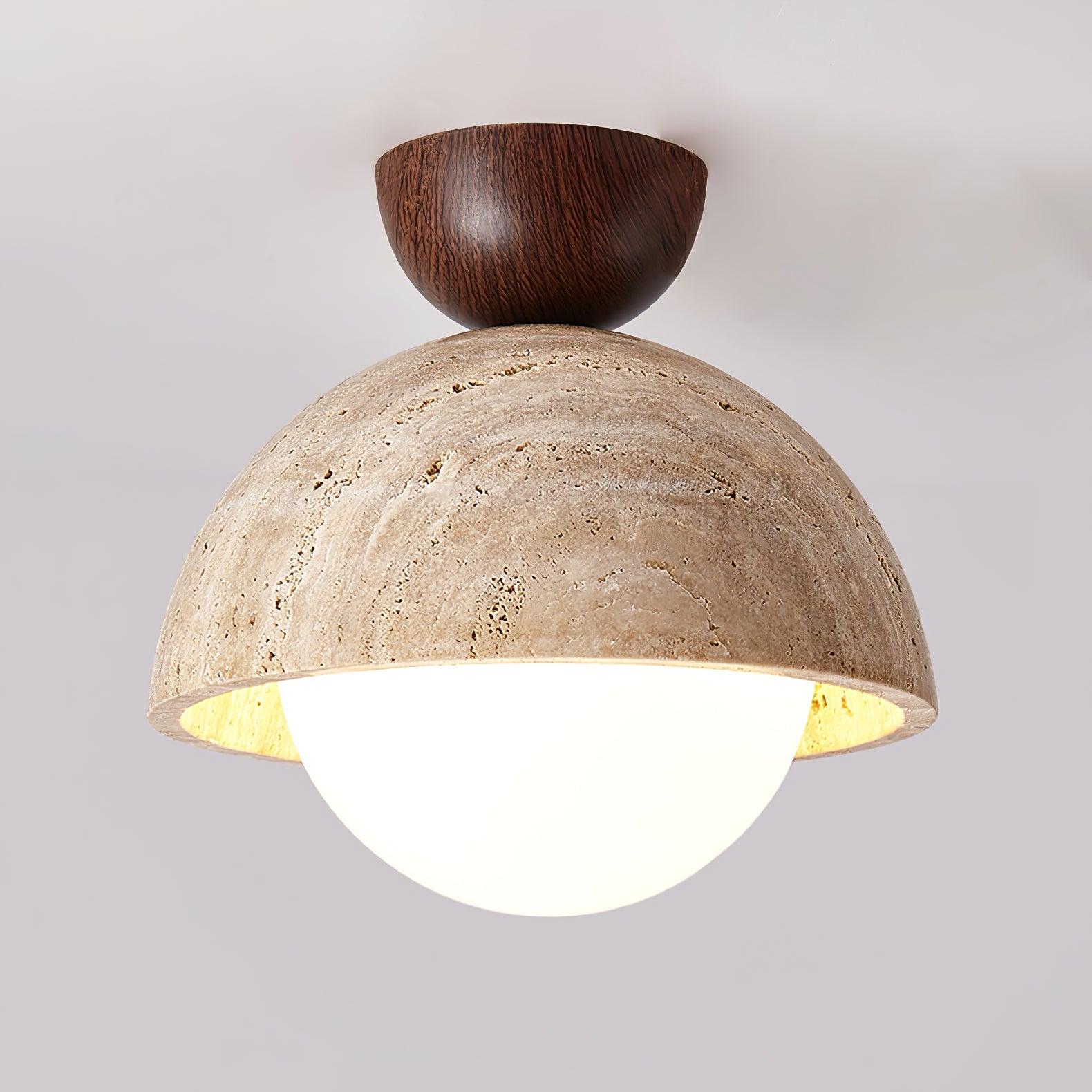 Plafonnier moderne Foxley en Bois et travertin jaune
