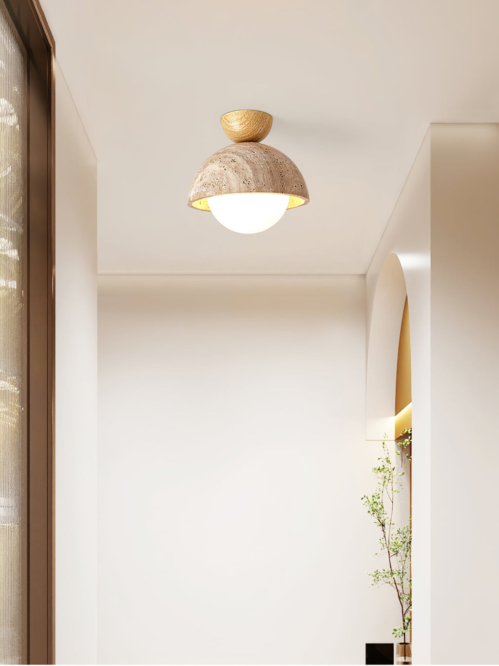 Plafonnier moderne Foxley en Noyer et travertin jaune
