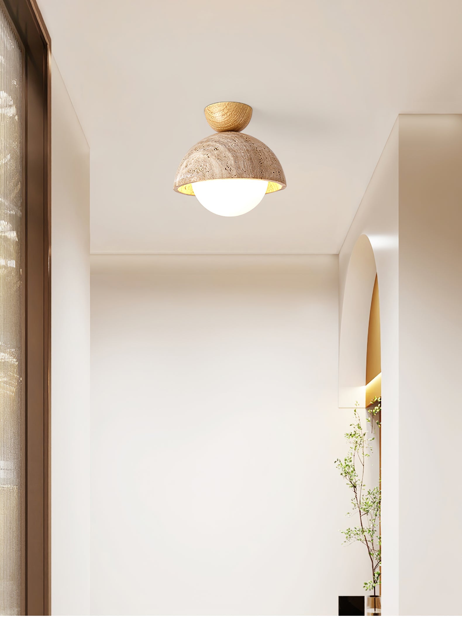 Plafonnier moderne Foxley en Noyer et travertin jaune