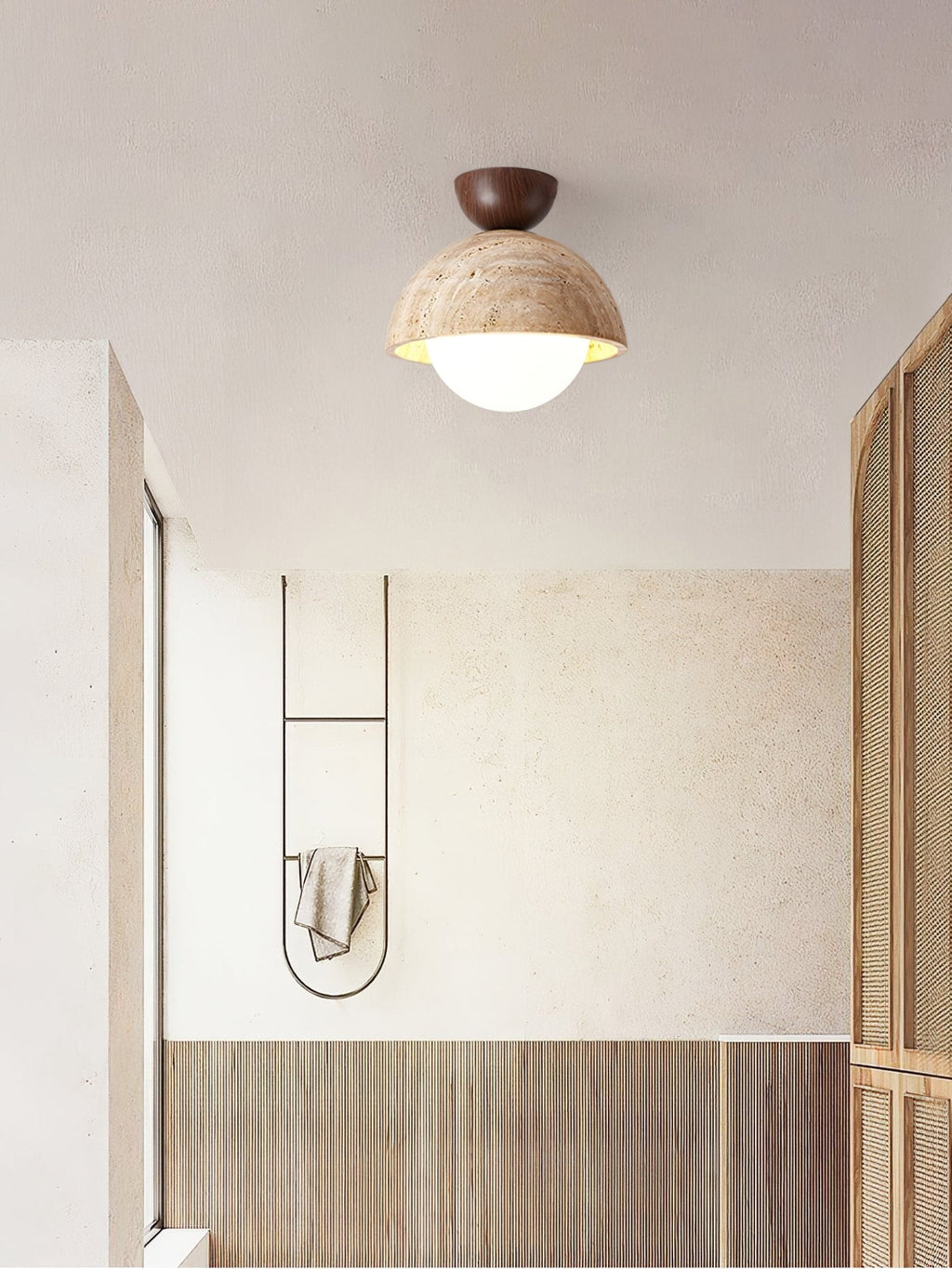Plafonnier moderne Foxley en Noyer et travertin jaune