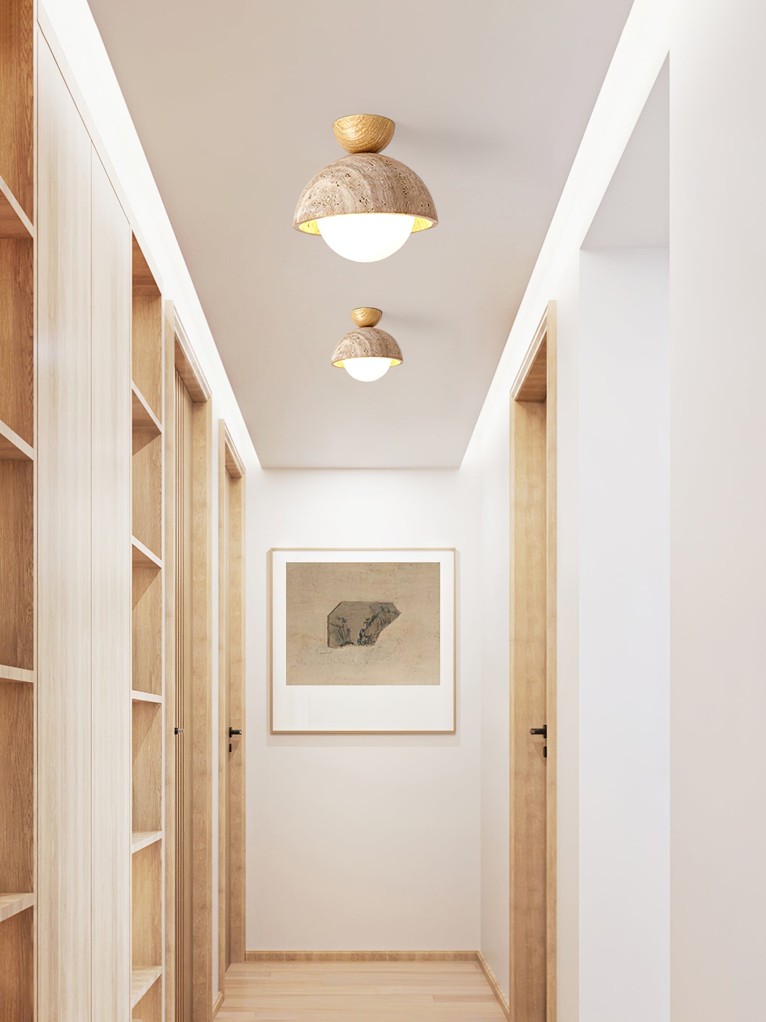 Plafonnier moderne Foxley en Bois et travertin jaune