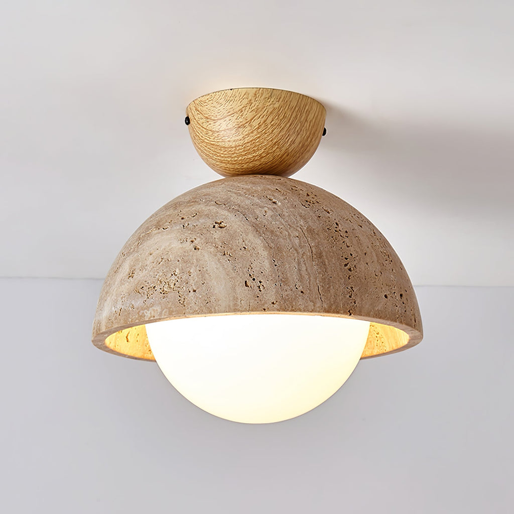 Plafonnier moderne Foxley en Noyer et travertin jaune