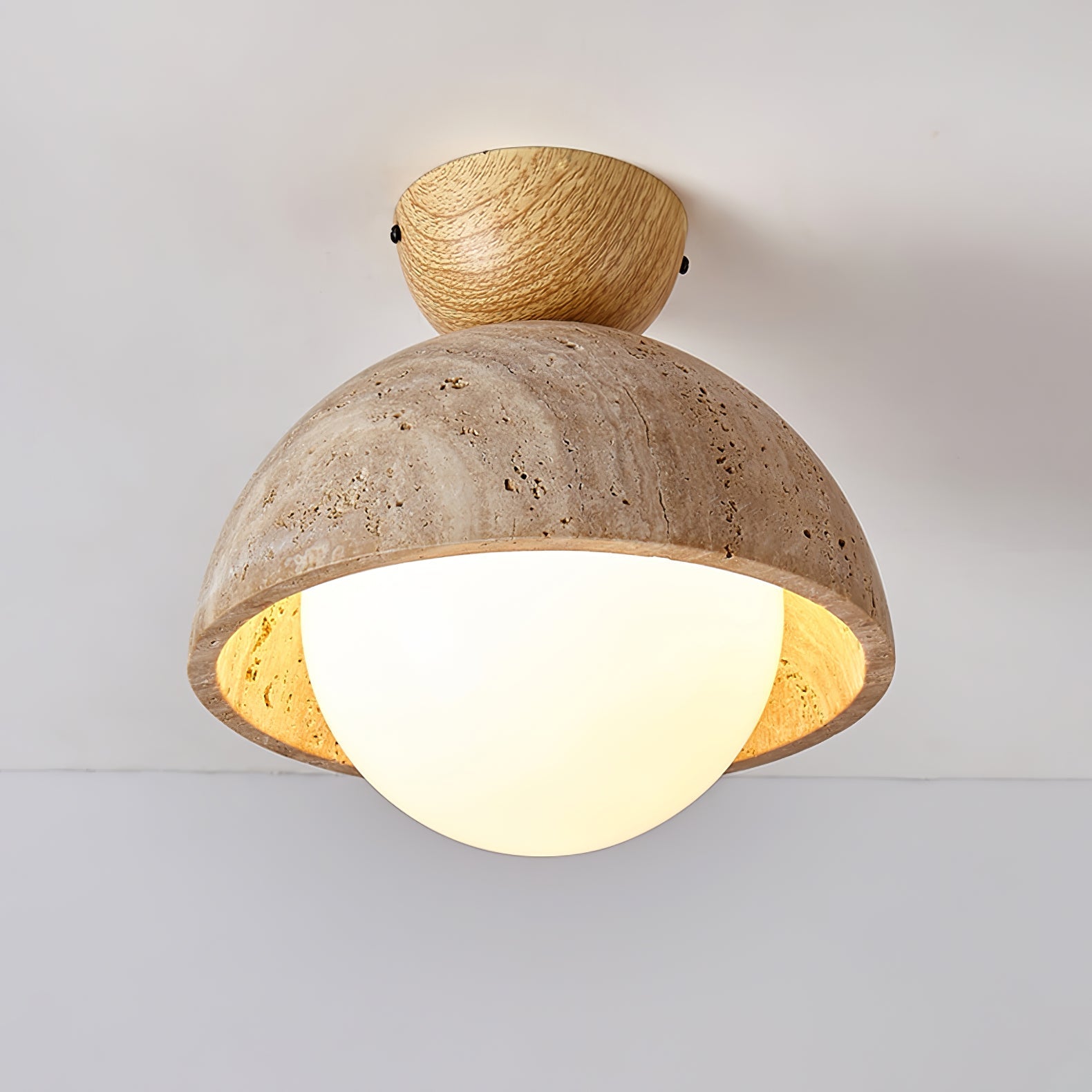 Plafonnier moderne Foxley en Noyer et travertin jaune