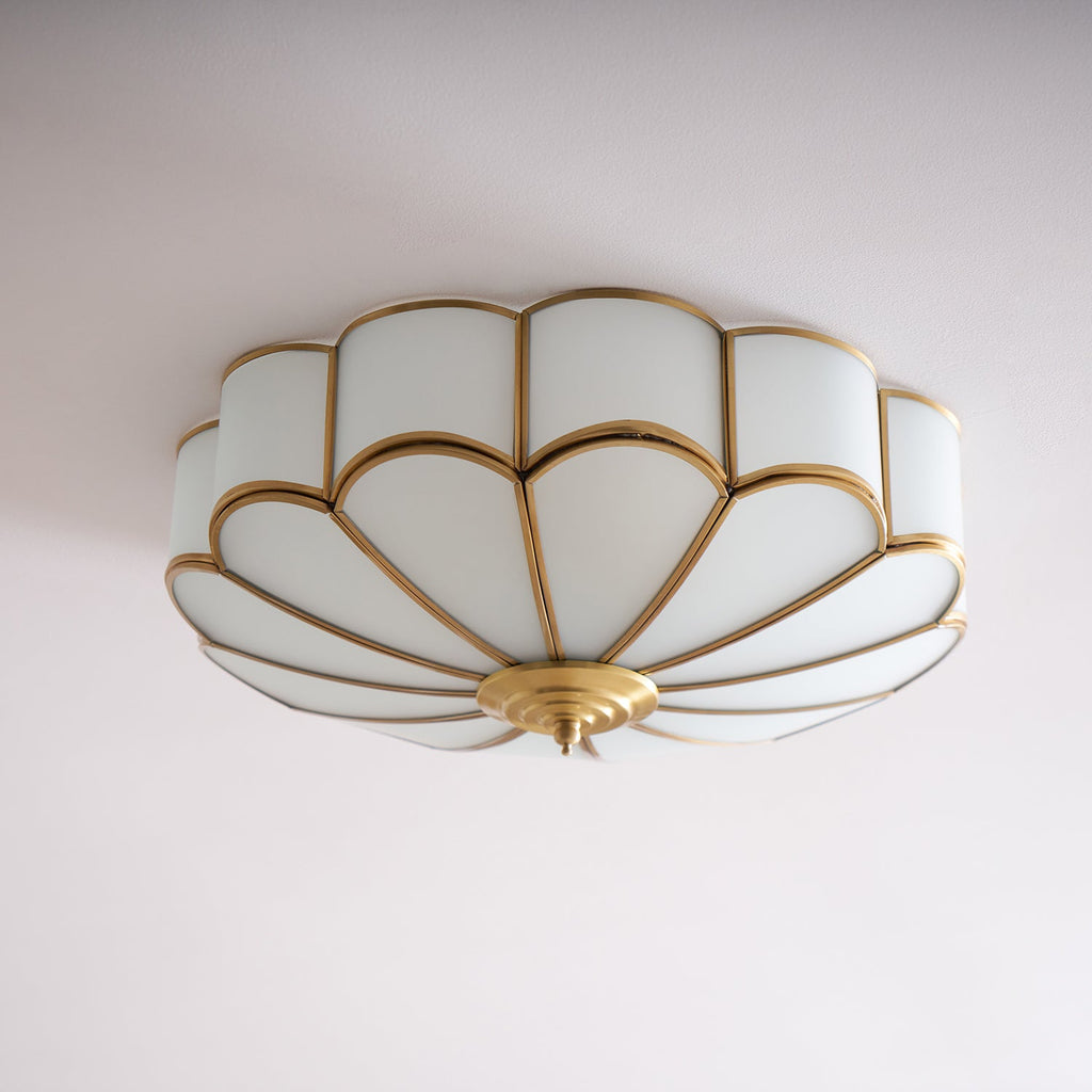 Plafonnier art déco Martti en verre Laiton et blanc