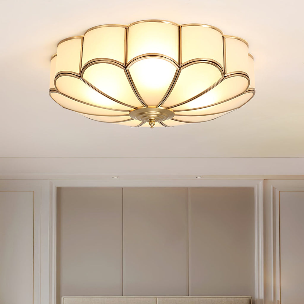Plafonnier art déco Martti en verre Laiton et blanc