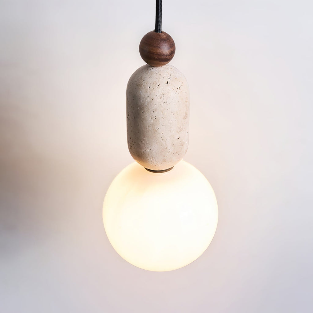 Suspension moderne Rael en Noyer et travertin jaune