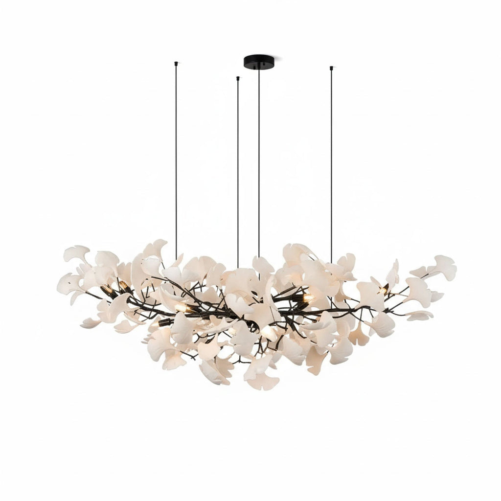 Lustre moderne Heimir en Métal Noir corps et blanc feuilles