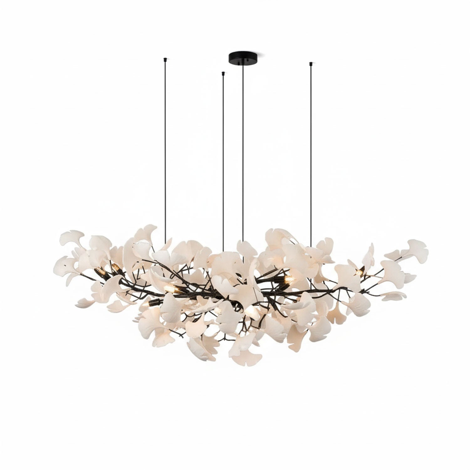 Lustre moderne Heimir en Métal Noir corps et blanc feuilles