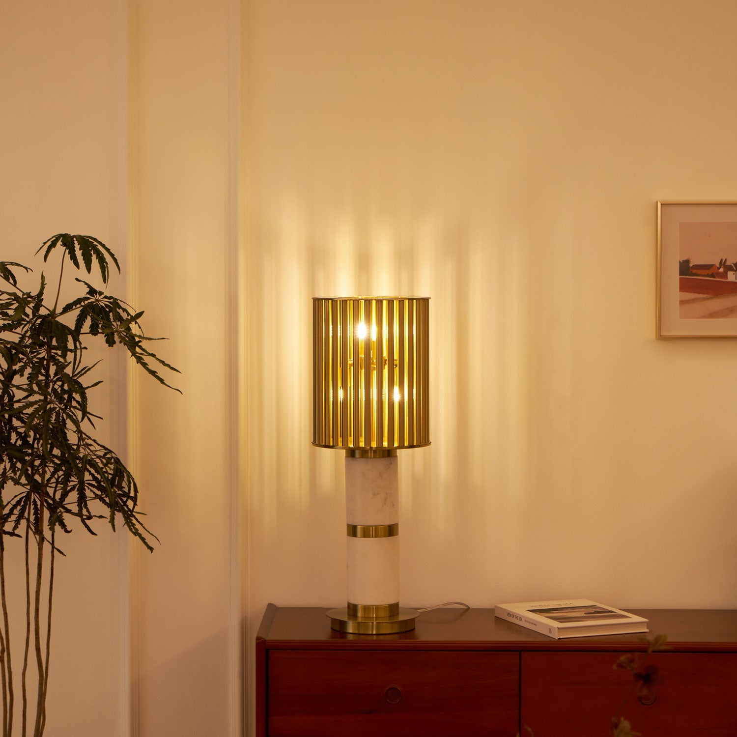 Lampe à poser moderne Col en Marbre Or et blanc