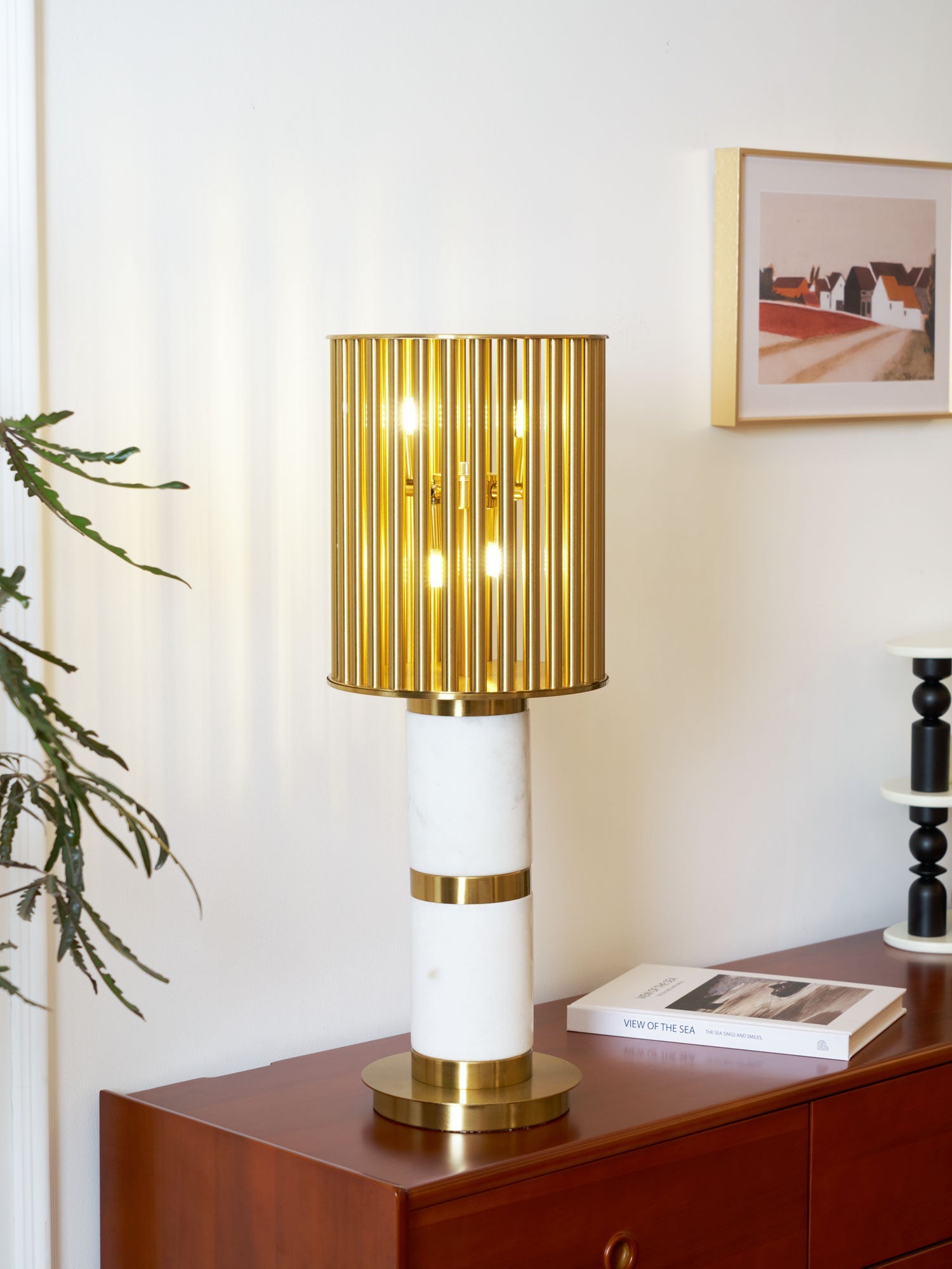 Lampe à poser moderne Col en Marbre Or et blanc