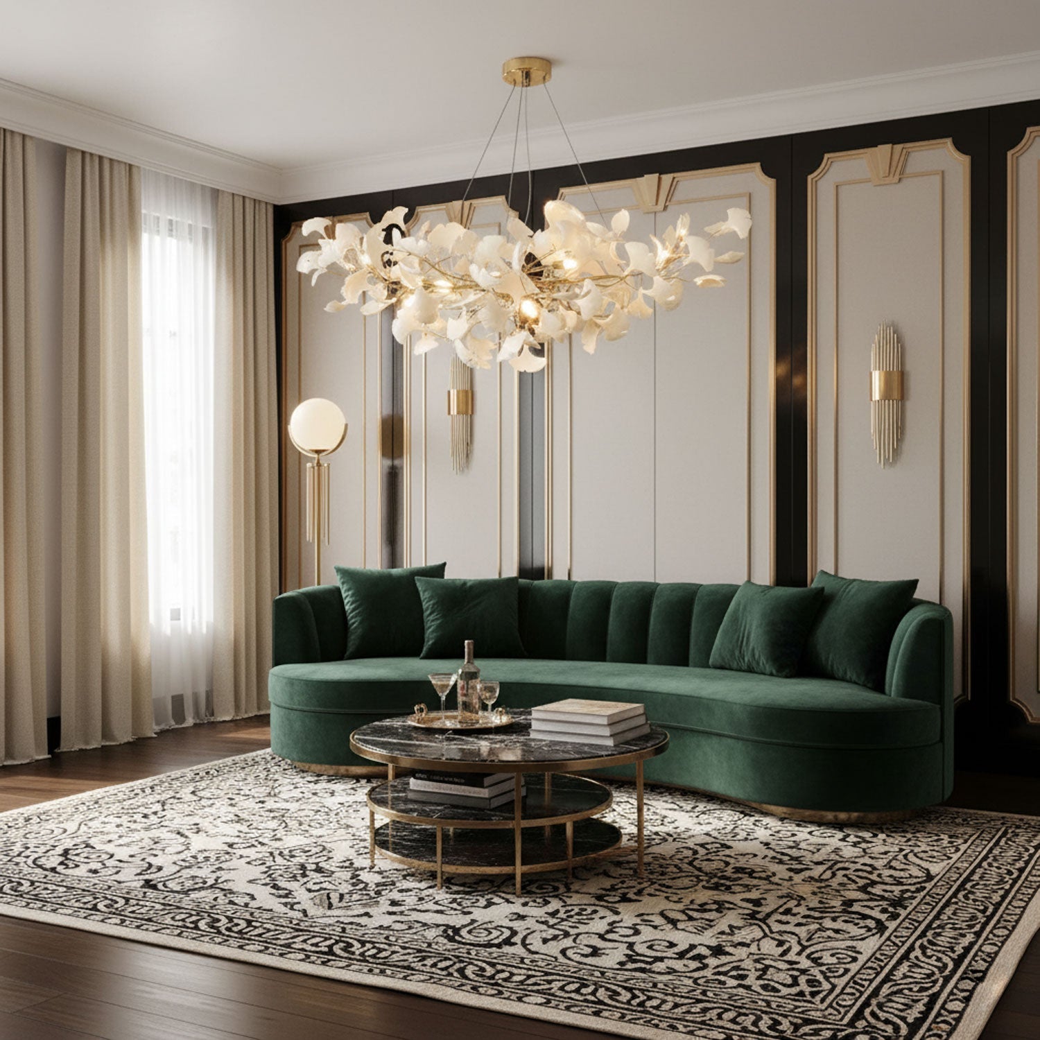 Lustre moderne Heimir en Métal Blanc corps et blanc feuilles