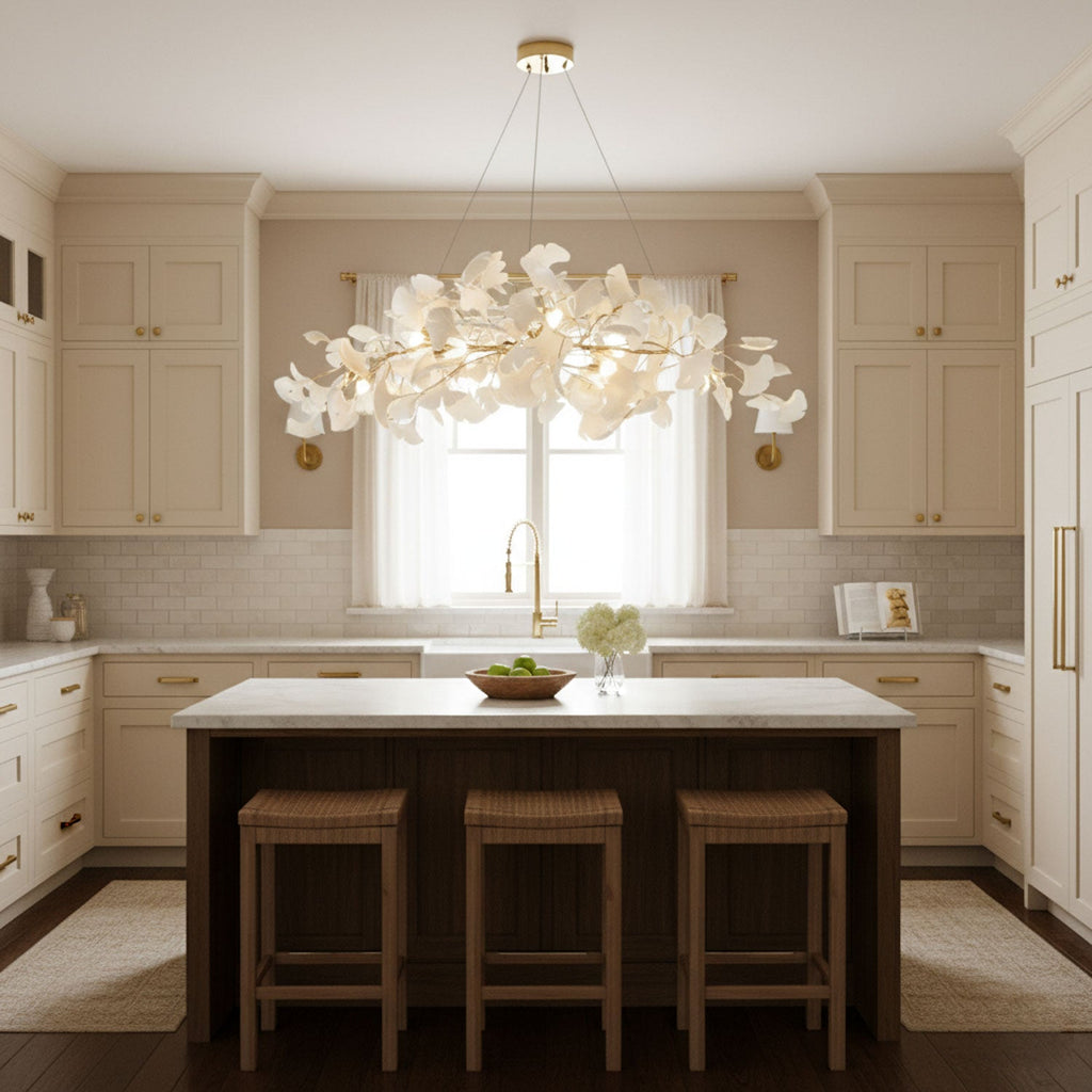 Lustre moderne Flemming en Métal Blanc corps et blanc feuilles