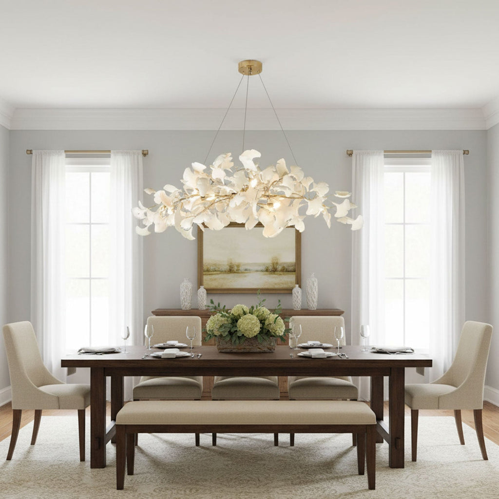 Lustre moderne Flemming en Métal Nickel corps et blanc feuilles