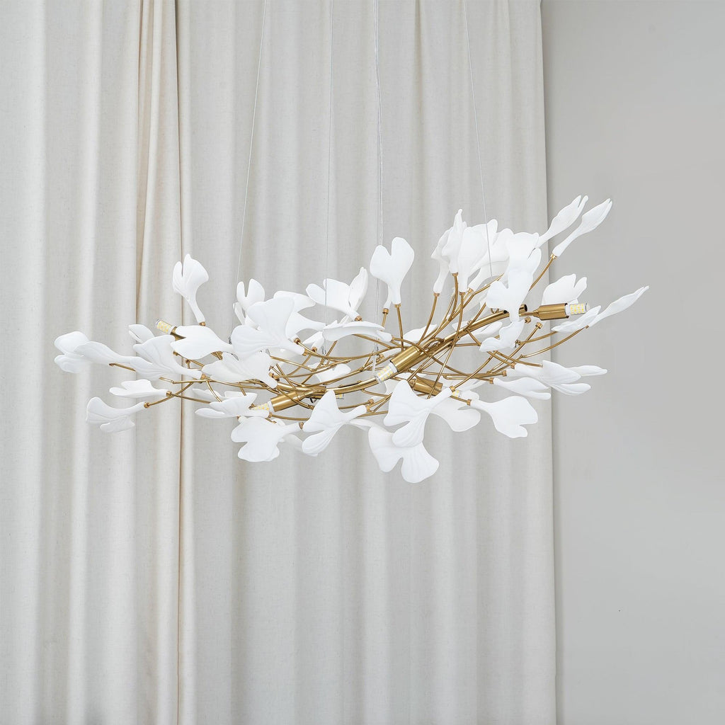 Lustre moderne Heimir en Métal Nickel corps et blanc feuilles
