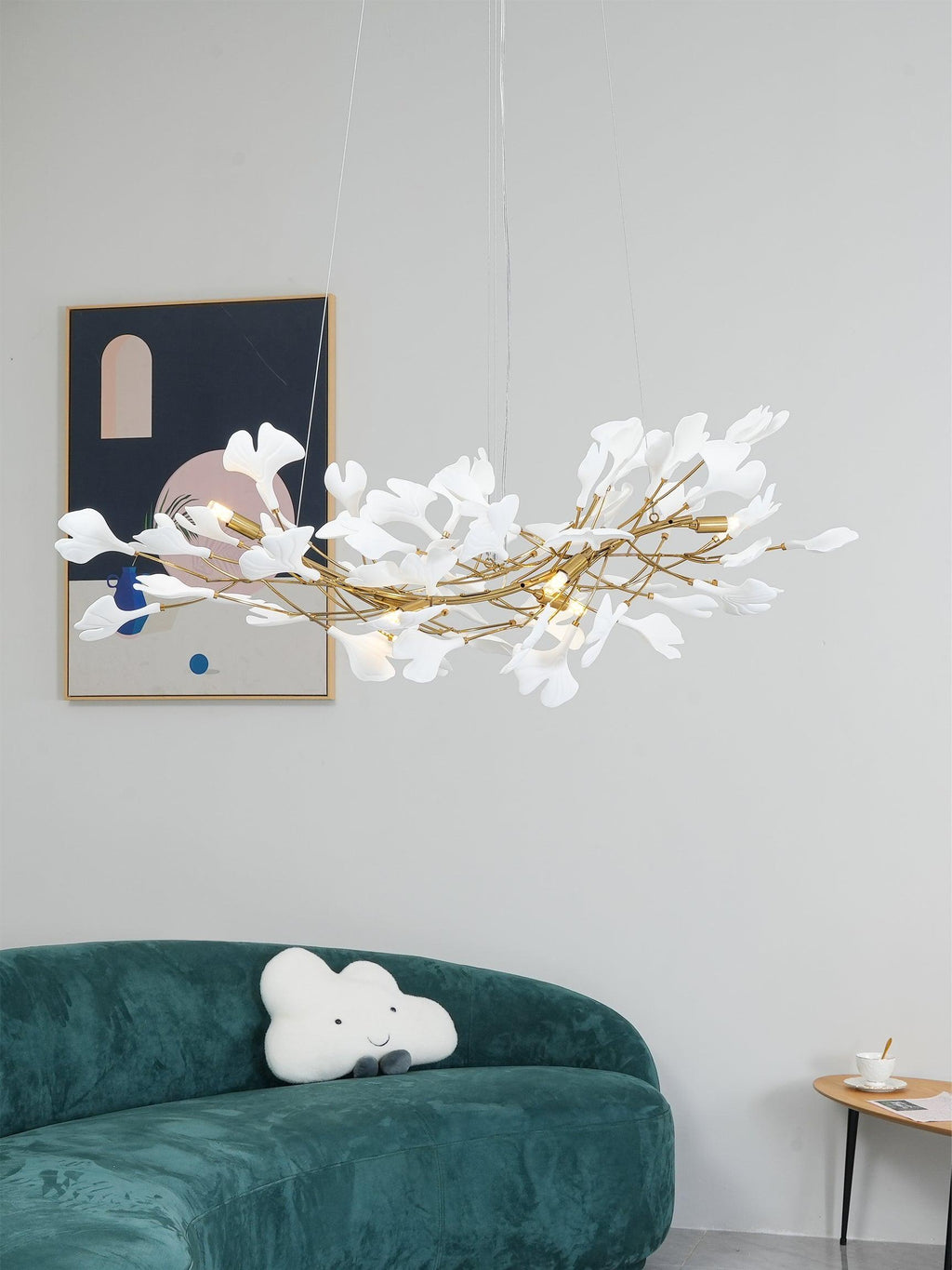 Lustre moderne Heimir en Métal Nickel corps et blanc feuilles