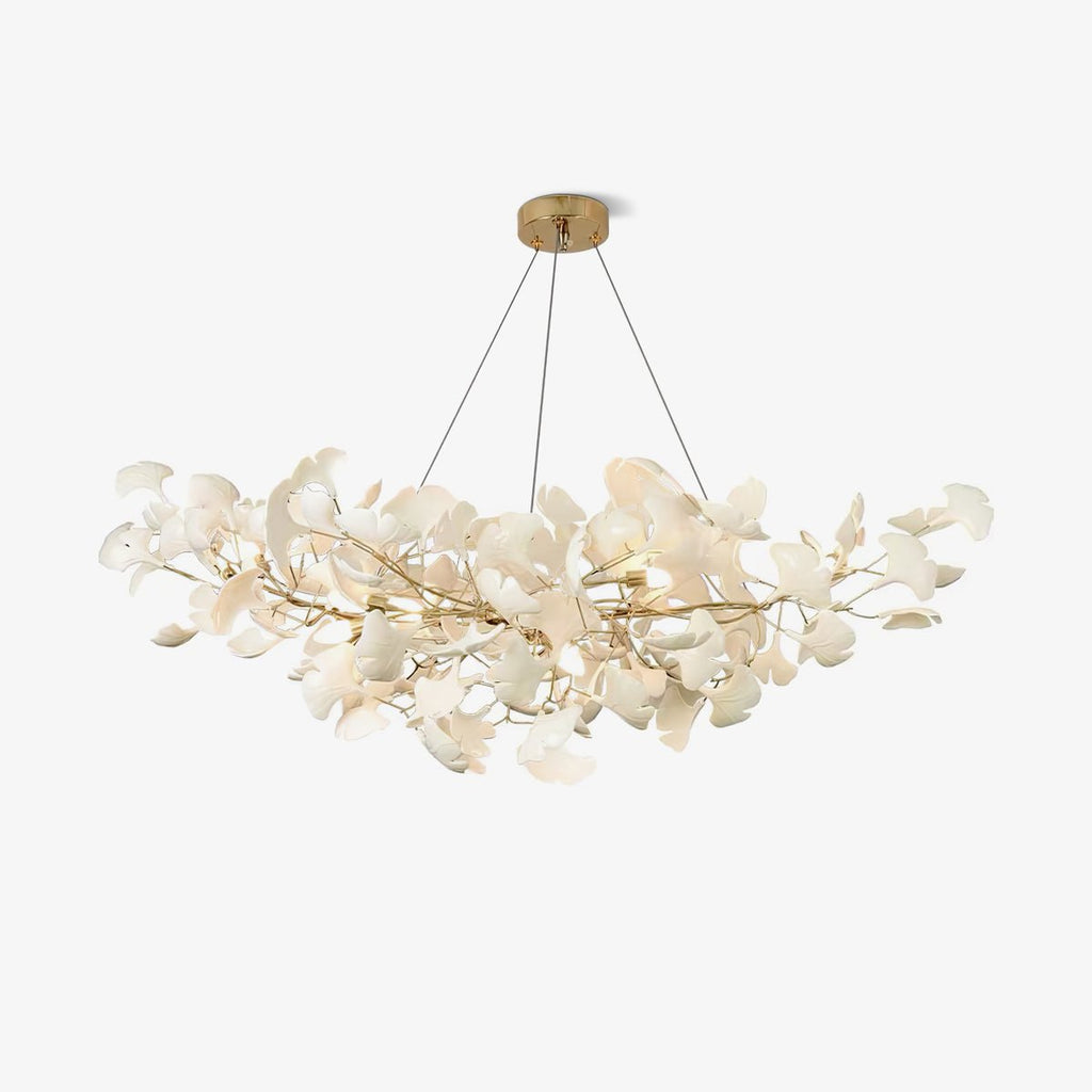 Lustre moderne Heimir en Métal Doré corps et blanc feuilles