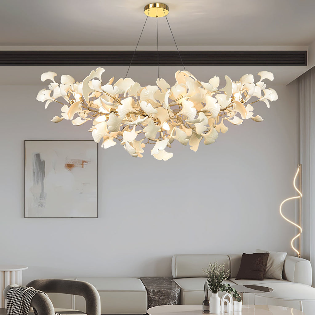 Lustre moderne Heimir en Métal Nickel corps et blanc feuilles