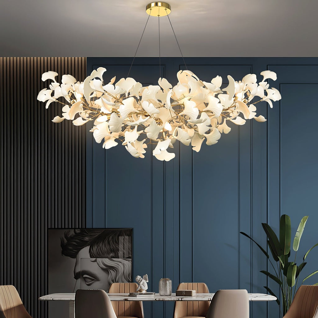 Lustre moderne Heimir en Métal Doré corps et blanc feuilles
