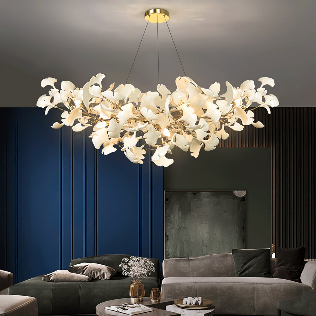 Lustre moderne Heimir en Métal Blanc corps et blanc feuilles