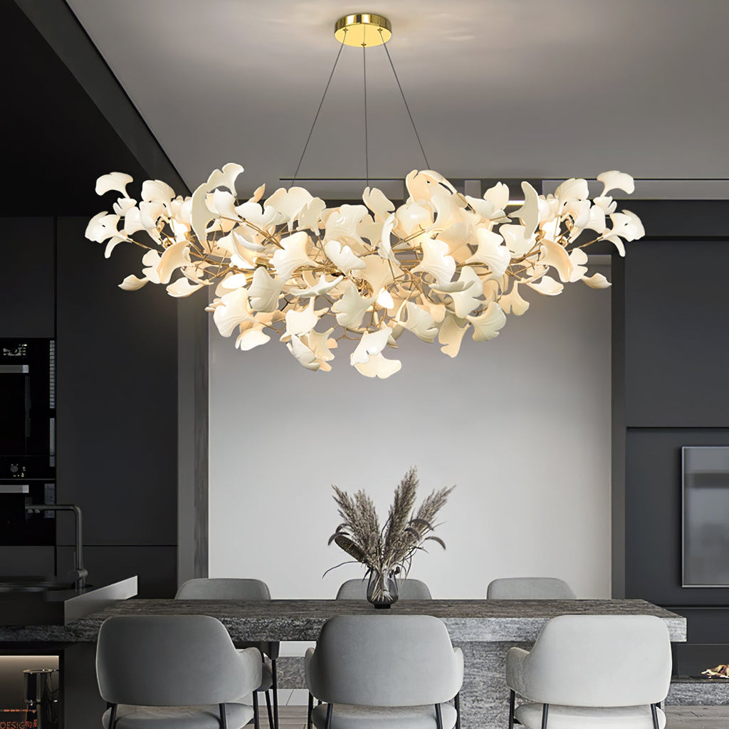 Lustre moderne Heimir en Métal Nickel corps et blanc feuilles