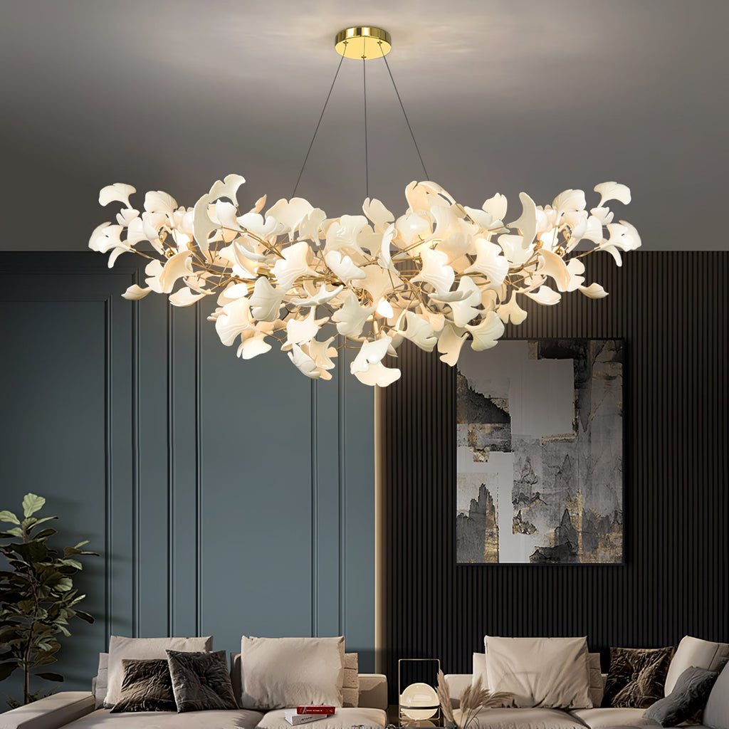 Lustre moderne Heimir en Métal Blanc corps et blanc feuilles
