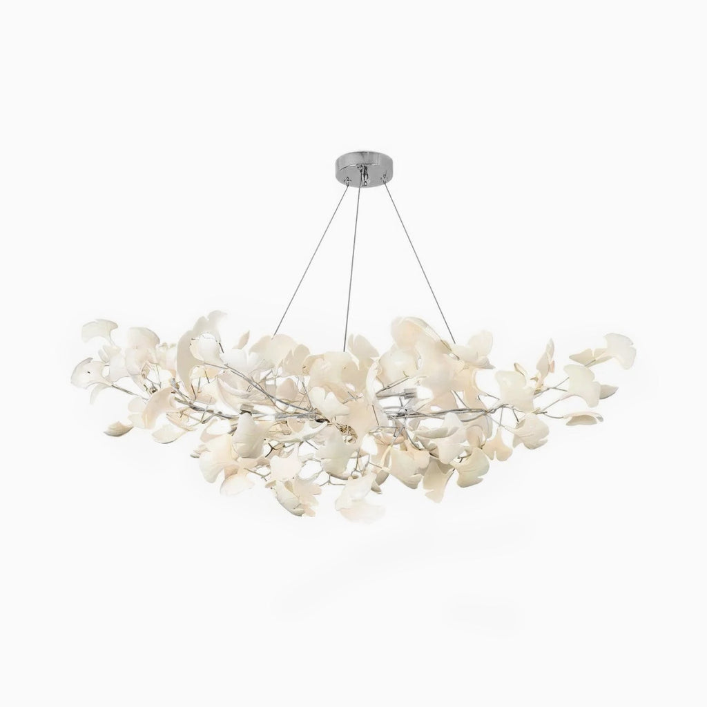 Lustre moderne Heimir en Métal Nickel corps et blanc feuilles
