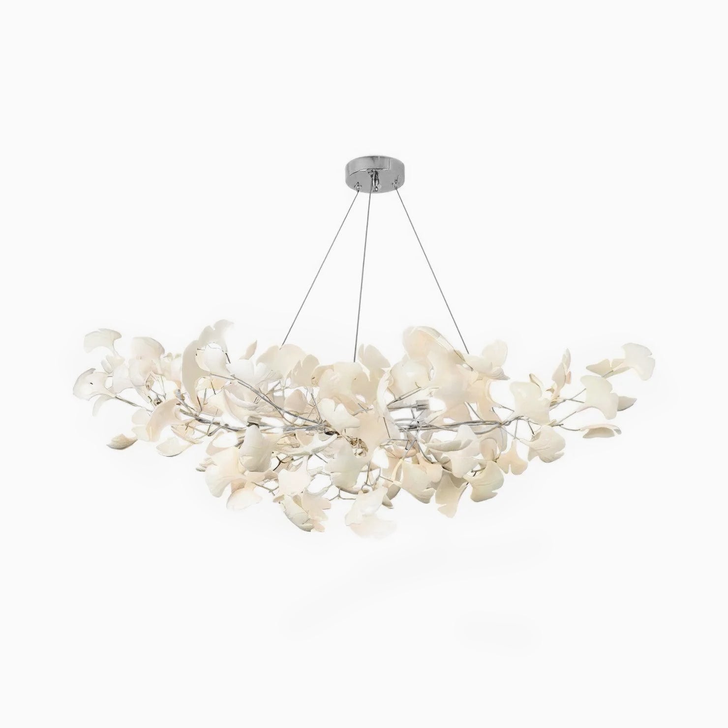 Lustre moderne Heimir en Métal Nickel corps et blanc feuilles