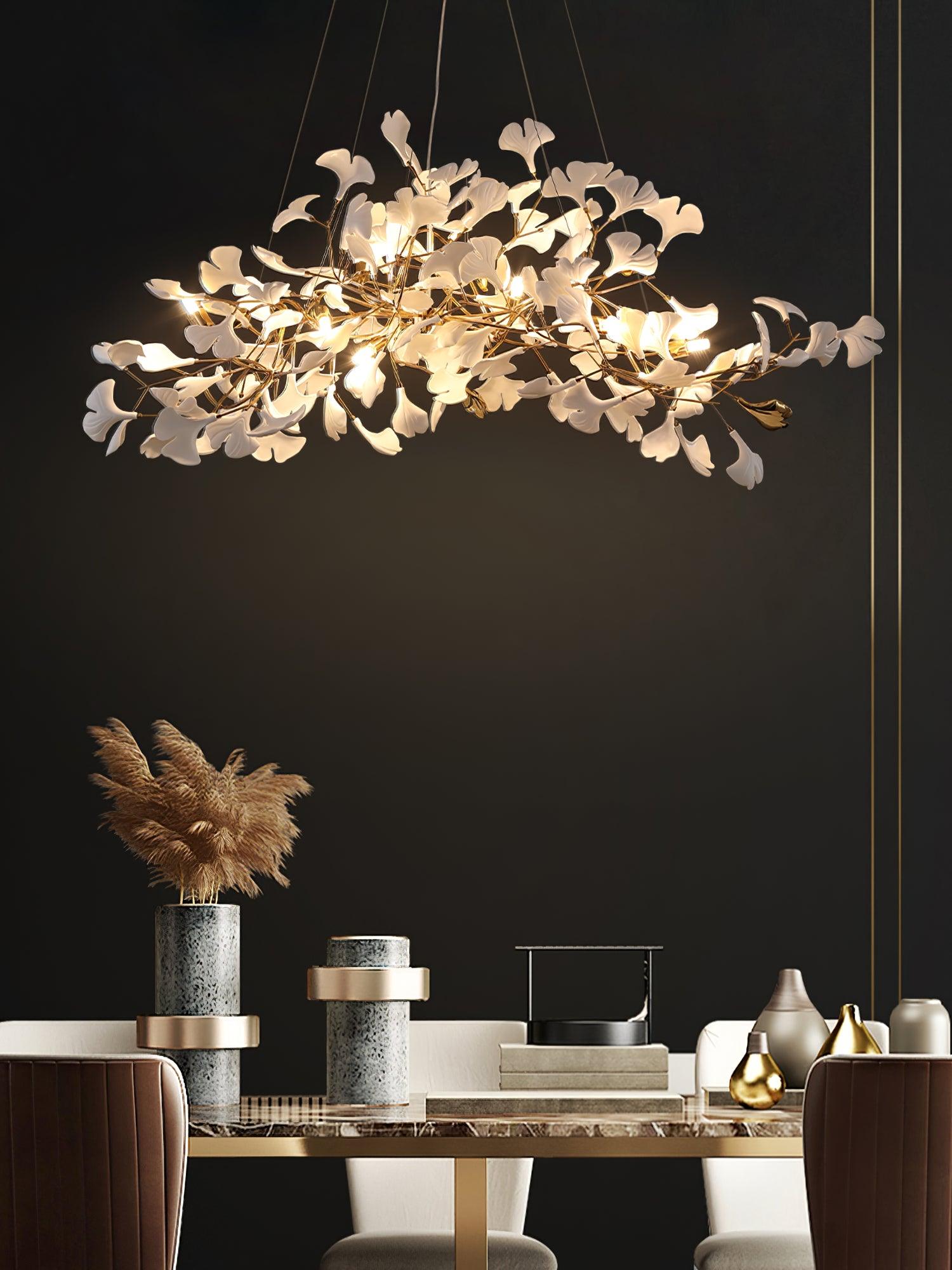 Lustre moderne Flemming en Métal Doré corps et blanc feuilles