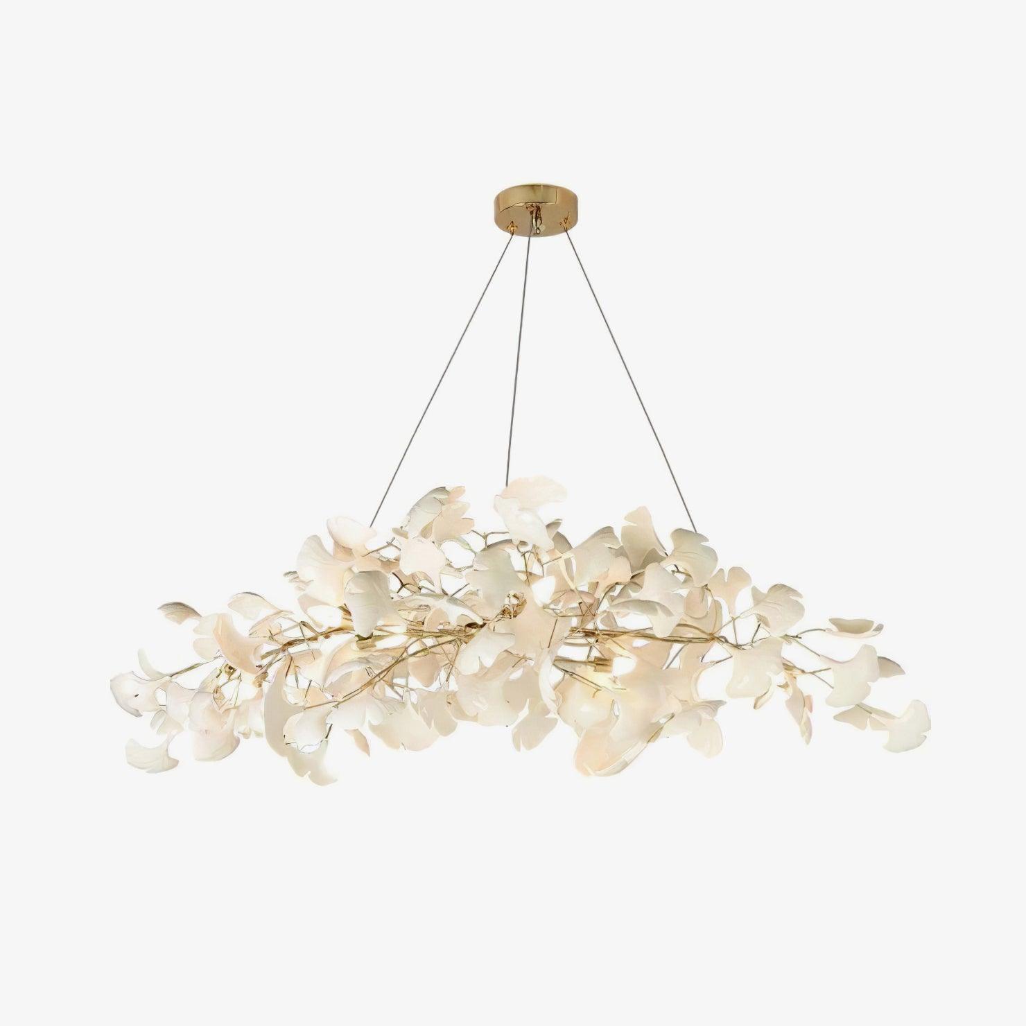 Lustre moderne Flemming en Métal Doré corps et blanc feuilles