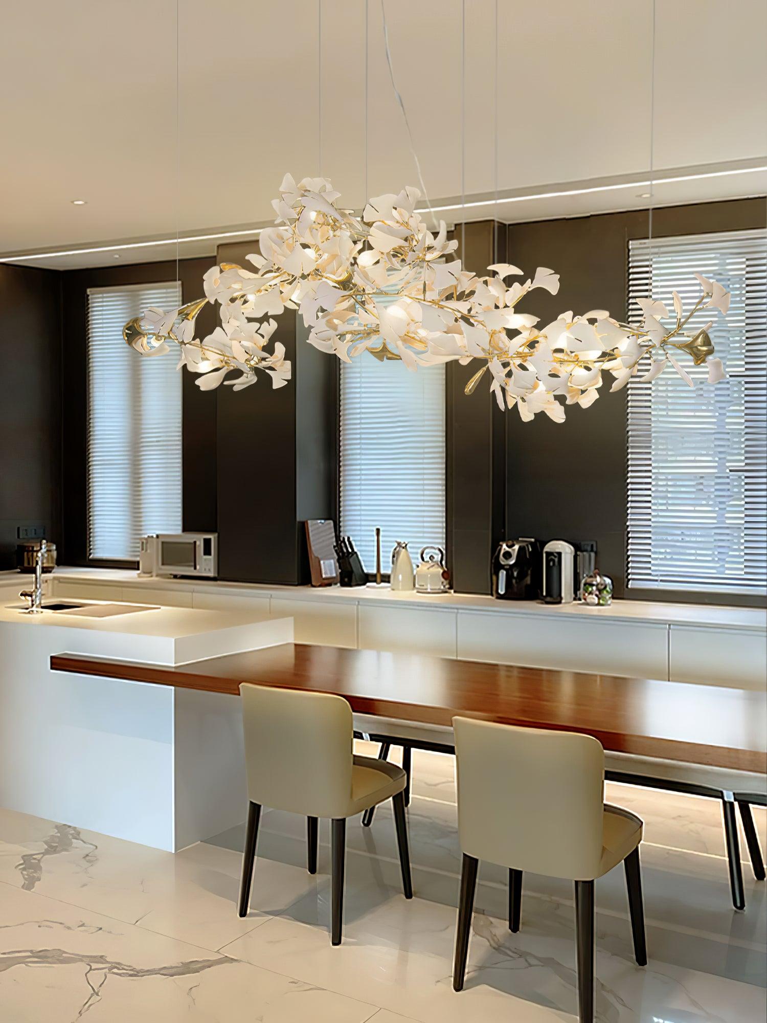 Lustre moderne Flemming en Métal Blanc corps et blanc feuilles
