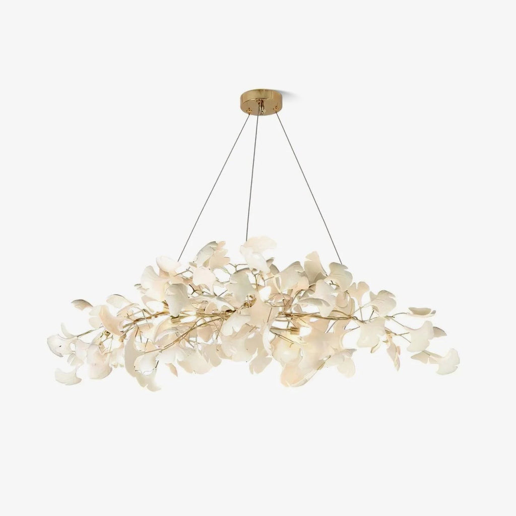 Lustre moderne Flemming en Métal Doré corps et blanc feuilles