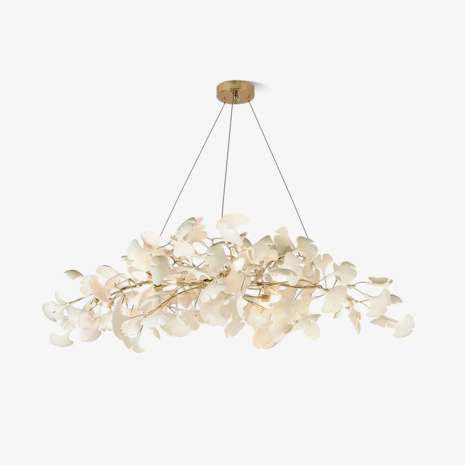 Lustre moderne Flemming en Métal Doré corps et blanc feuilles
