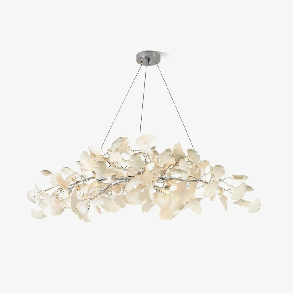 Lustre moderne Flemming en Métal Nickel corps et blanc feuilles