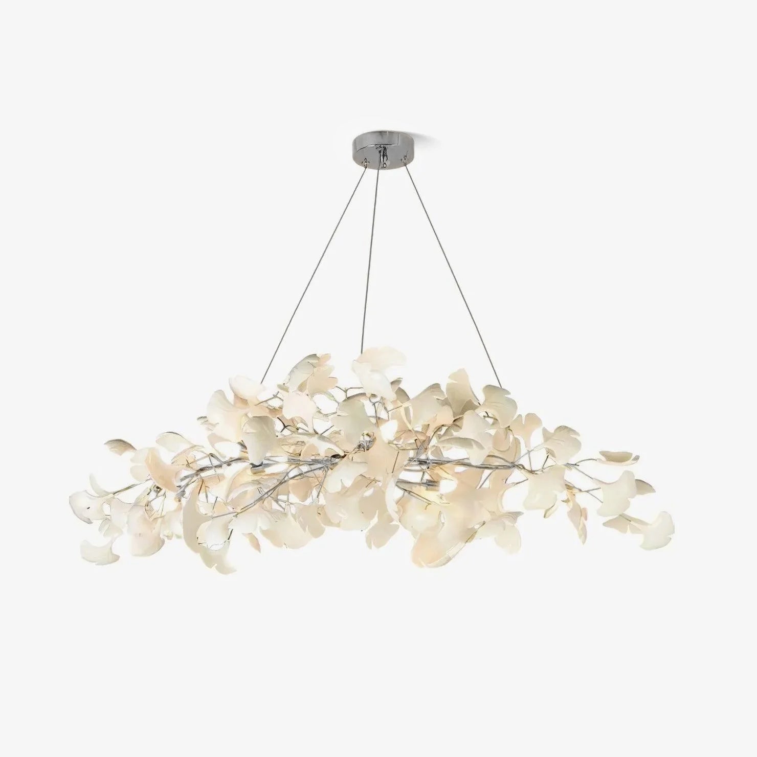 Lustre moderne Flemming en Métal Nickel corps et blanc feuilles