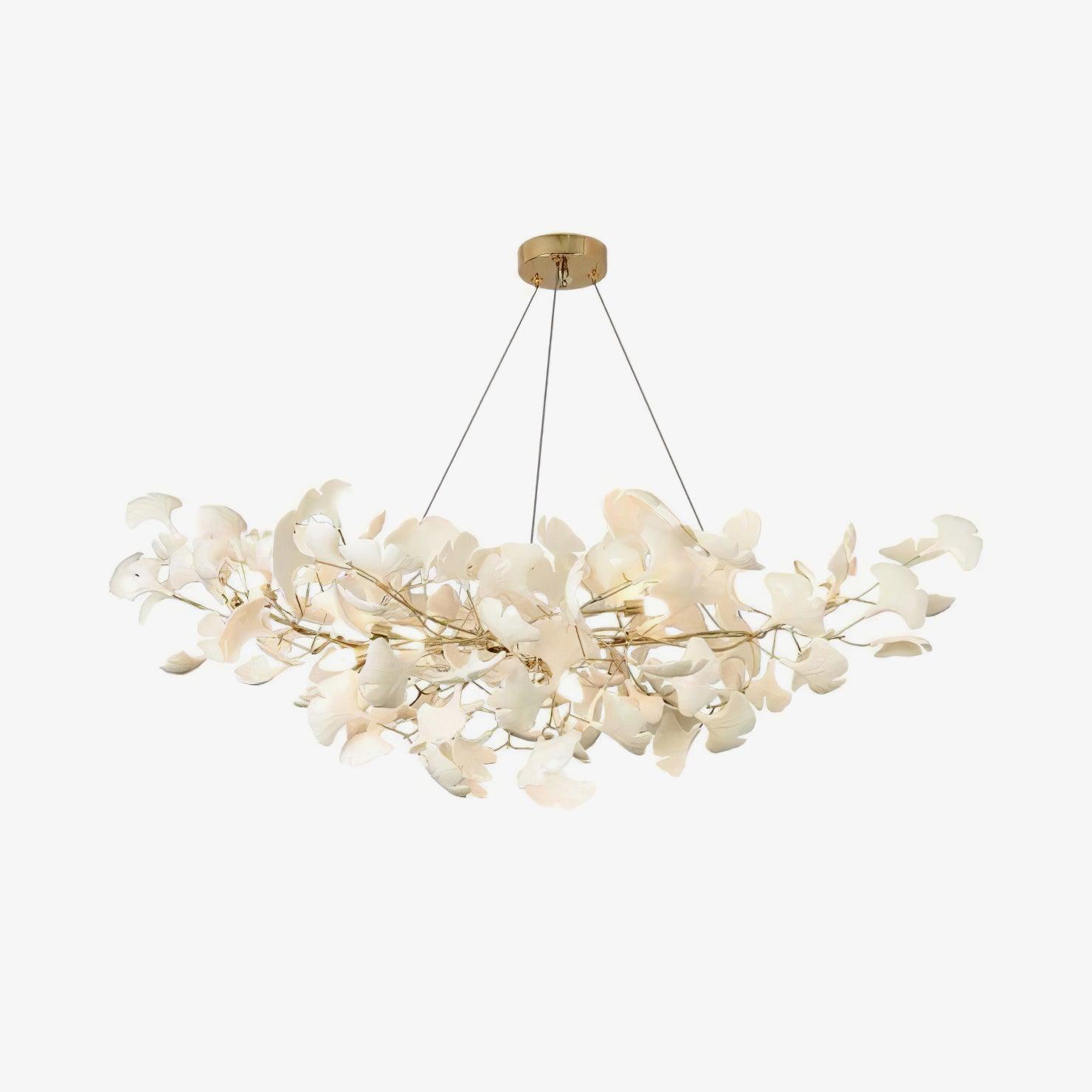 Lustre moderne Heimir en Métal Doré corps et blanc feuilles